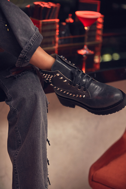 Black Leather Studded Boots, 5