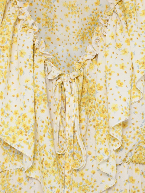 Yellow mini dress with floral print and ruffles, 3