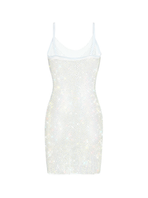 White Rhinestones Mesh Dress, 2