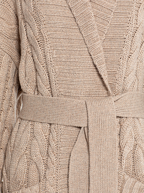 Beige Cashmere & Merino Wool Belted Cardigan, 3