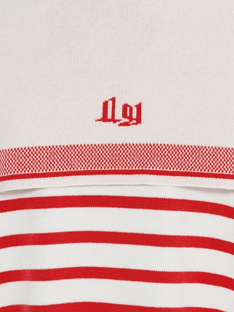 Cropped white cardigan with red stripes, 4