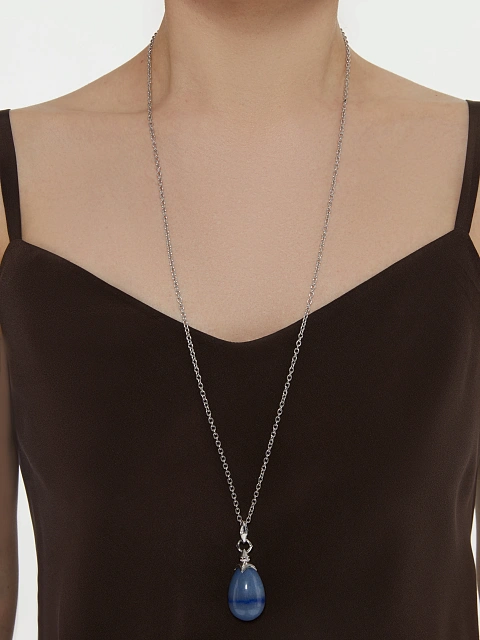 Silver necklace with aventurine pendant and cubic zirconia, 2 Silver necklace with aventurine pendant and cubic zirconia, 2