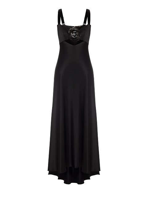 Black Silk Maxi Dress With Silver Rose, 1