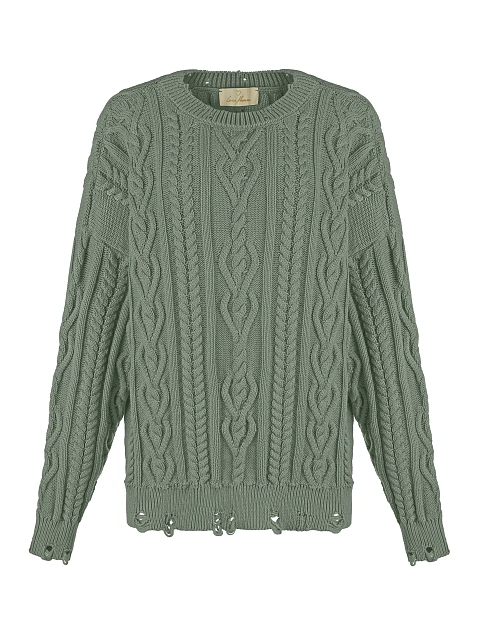 Green Unisex Cable Knit Cotton Sweater, 1 Green Unisex Cable Knit Cotton Sweater, 1