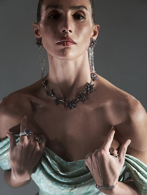 Spinel, Gray Round Diamond, Round Diamond & Palladium Necklace, 5