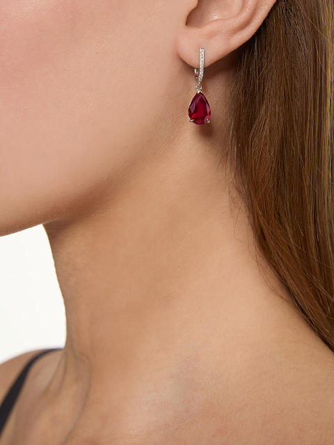 Asymmetric white gold earrings with ruby and diamonds, 3 Asymmetric white gold earrings with ruby and diamonds, 3