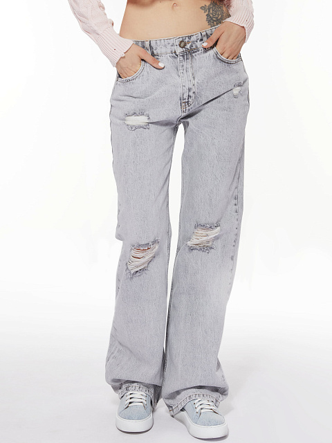 Distressed Light Grey Cotton Jeans, 9 Distressed Light Grey Cotton Jeans, 9