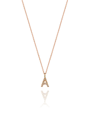 Necklace with a pendant in the shape of the letter A in rose gold and diamonds, 1