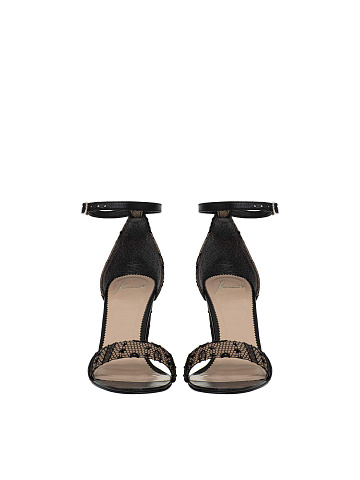 Beige and black lace sandals, 2