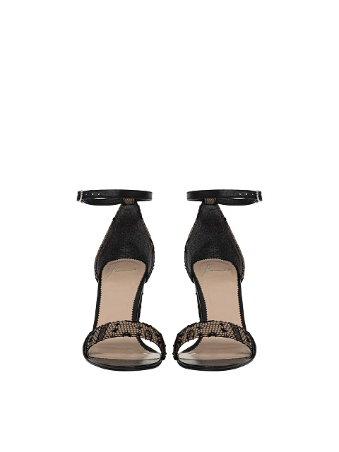 Beige and black lace sandals, 2