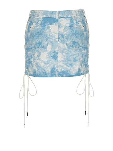 Light Blue Tie-Dye Denim Mini Skirt, 2