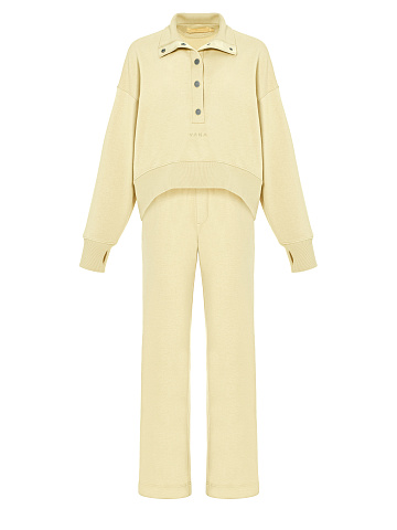 Pale Yellow "Yana" Embroidered Jersey Suit, 1