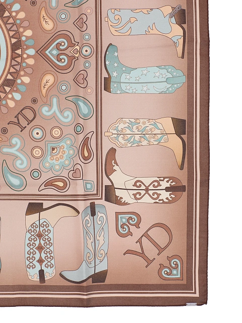 Brown silk scarf with western-style print, 2 Brown silk scarf with western-style print, 2