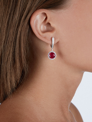 Ruby, Round Diamond & White Gold Earrings, 2