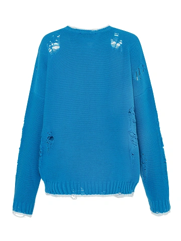 Blue & White Unisex Anchor Cotton Sweater, 2
