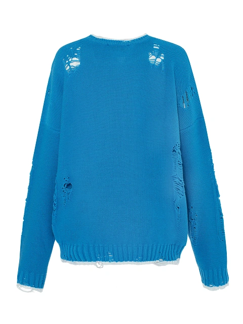 Blue & White Unisex Anchor Cotton Sweater, 2
