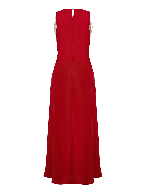Red maxi dress with pearl strands, 2