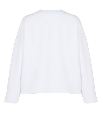 Printed White Cotton Cropped L/S T-Shirt, 2