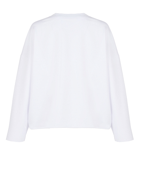 Printed White Cotton Cropped L/S T-Shirt, 2