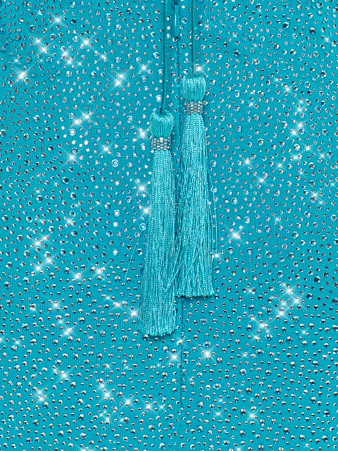 Turquoise Rhinestones & Fringe Mini Dress, 4