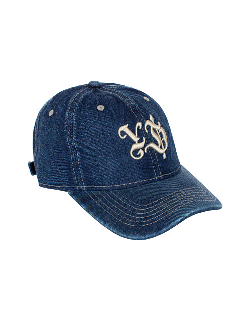 Beige YD Embroidered Dark Blue Denim Cap, 1