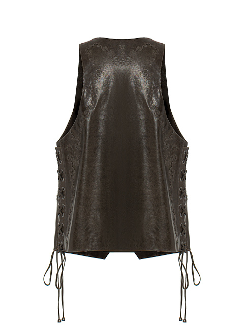 Brown Leather Lace Up Vest, 2