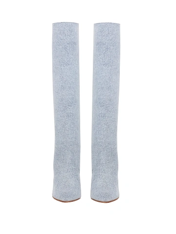 Light Blue Denim High Heeled Boots, 2