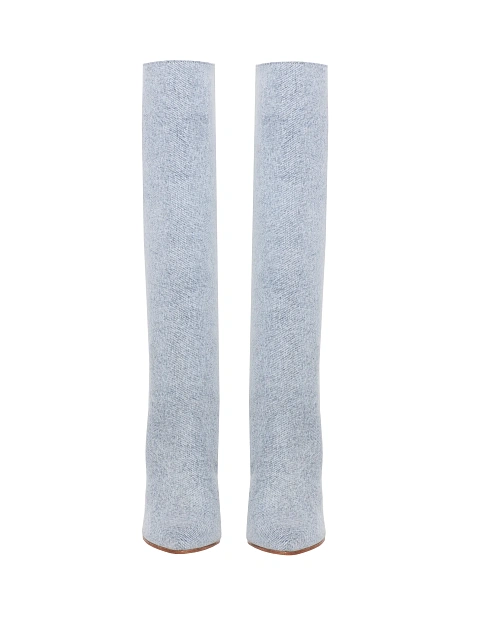 Light Blue Denim High Heeled Boots, 2