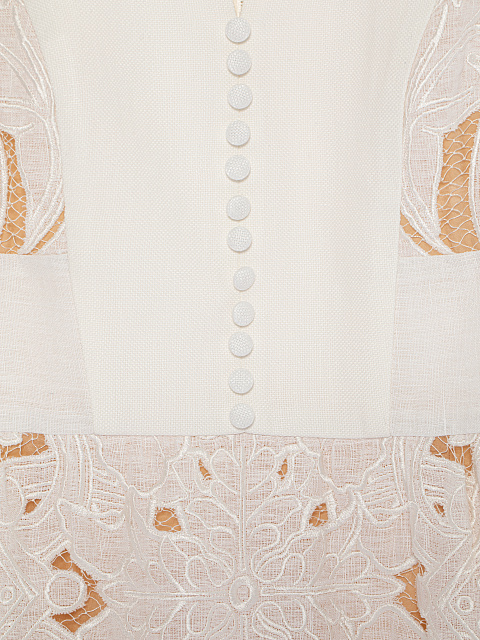 White Linen & Cotton Lace Mini Dress, 3