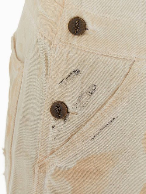 Beige Distressed Denim Jumpsuit, 4