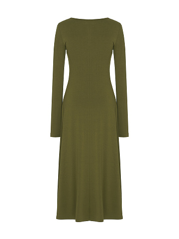 Khaki Green Rayon Jersey Midi Dress, 2