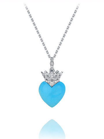 White Gold, Heart Cut Turquoise & Diamonds Necklace, 1