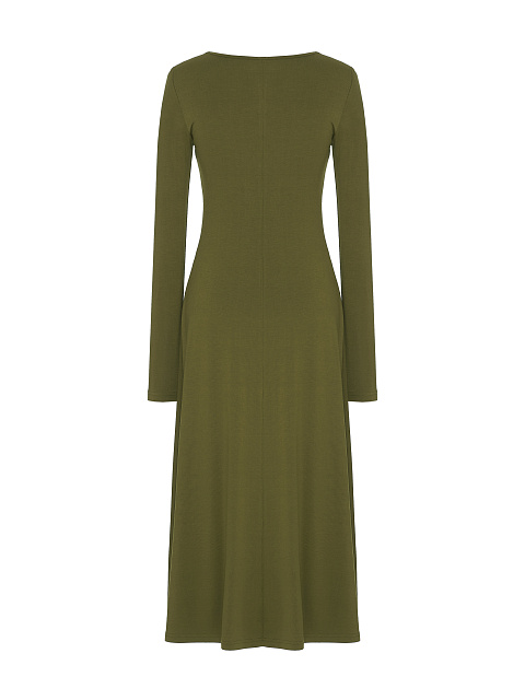 Khaki Green Rayon Jersey Midi Dress, 2