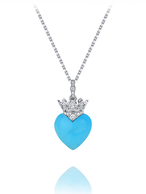 White Gold, Heart Cut Turquoise & Diamonds Necklace, 1