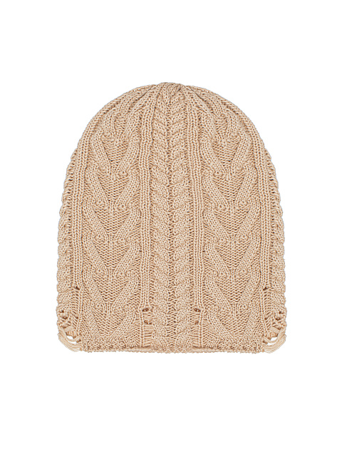Beige knitted cotton hat with holes, 1