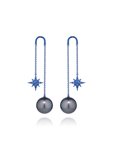 Earrings made of blackened gold with pearls and round sapphires, 1