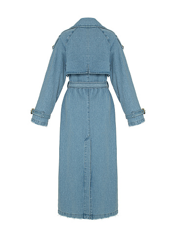 Blue Double-Breasted Denim Trench Coat, 2