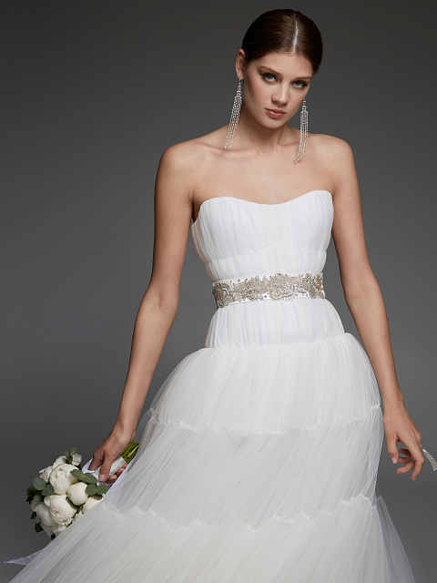 White Strapless Corset Tulle Dress, 10