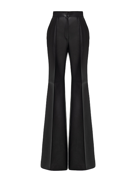 Black Leather Two-piece Suit With Flared Trousers, 3