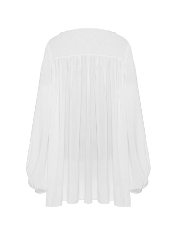 White Textured Cotton Blouse With Embroidery, 2