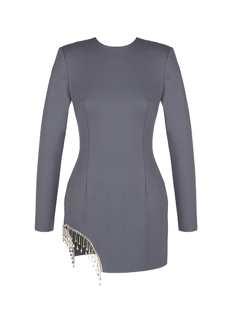 Grey Rhinestone Fringed Mini Dress, 1