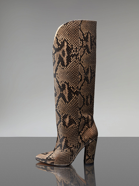 Python Leather Heeled Tall Boots, 5