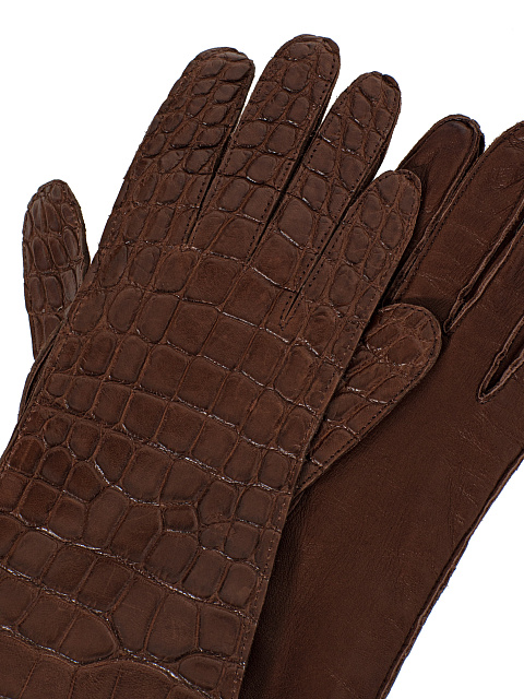 Brown crocodile leather gloves, 3