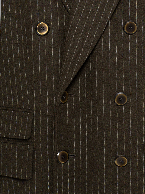 Green Lace Trim Striped Wool Coat, 3