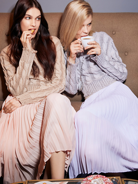 Light Pink Pleated Asymmetric Midi Skirt, 4