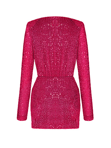 Hot Pink Sequin Draped Mini Dress, 2