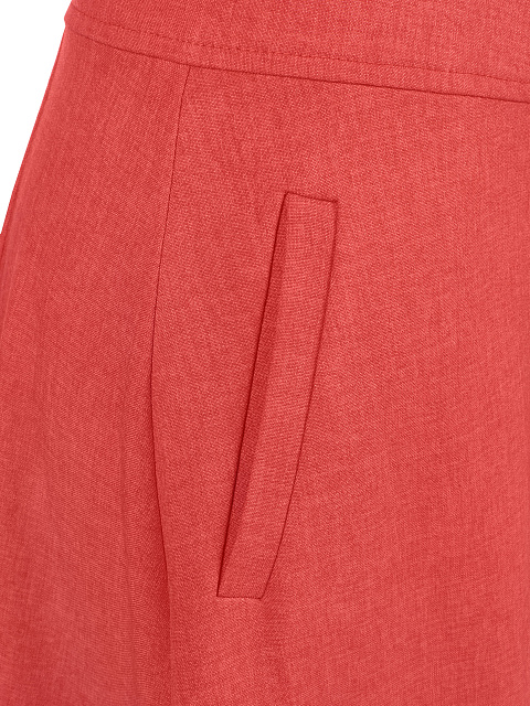 Set, coral linen, blouse with a tie at the hips, flared skirt with buttons, 5