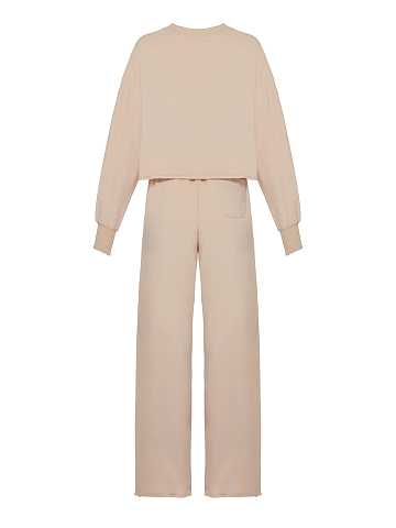 Tonal Embroidery Bad Girls Club Light Beige Jersey Set, 2