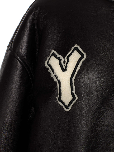 Black & White Oversized Shearling Varsity Jacket, 3