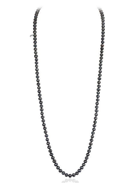 Silver necklace with black pearl beads, 85 cm, 1